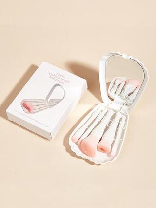 5Pcs Conjunto De Pincéis De Maquiagem Protáteis Com Caixa Mirror Powder Foundation Eyeshadow